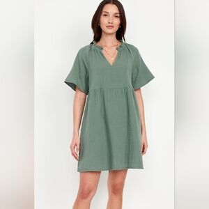 Nwt Women's Old Navy Green Split Neck Crinkle Gauze Dress Size Large Maternity